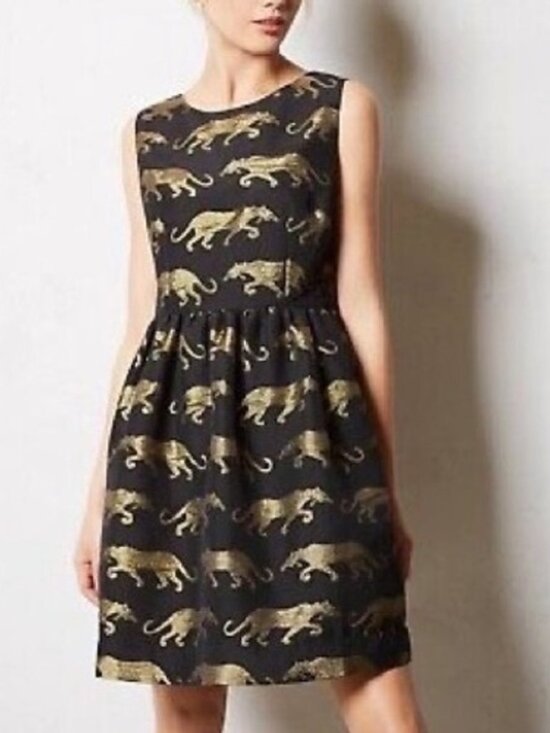 Anthropologie Dresses & Skirts - Eyedoll Anthropologie Black & Gold Panther Dress Woman's Size 4
